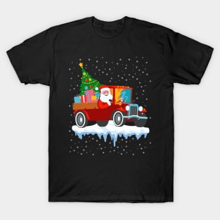 Red jeep pine tree Funny Merry Christmas family pajama T-Shirt